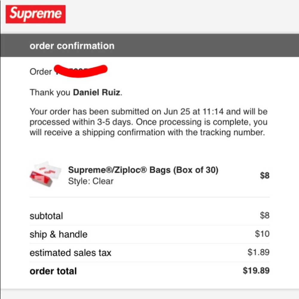 Supreme Ziploc bags (box of 30) Clear